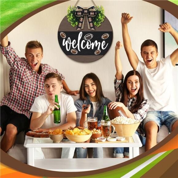 Hello Fall Football Sign for Front Door Thanksgiving Wooden Hanging Sign Fall - Picture 4 of 7